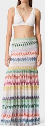 Missoni Ruffles And Lace Motif Long Skirt In Multi White