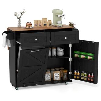 Costway Costway Rolling Kitchen Island w/ Drop Leaf Kitchen Cart w/ 2 Drawers in Black