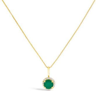 House of Brilliance 10K Gold Gemstone and 1/10 Cttw Diamond Accent Halo Pendant Necklace in Yellow | Green Emerald at Nordstrom