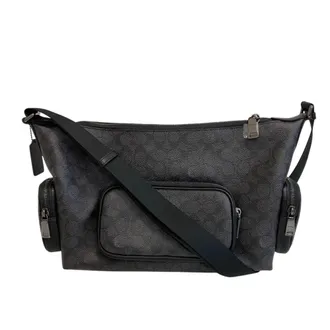 Coach Black Gray Pvc Coated Canvas Shoulder Bag Sling Bag (Pre-Owned)