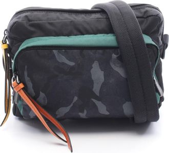 Prada Black Green Multi-Color Nylon Leather Handbag Shoulder Bag (Pre-Owned)