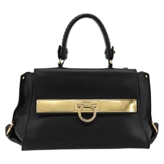 Ferragamo Sofia Satchel Leather Black Leather Handbag (Pre-Owned)