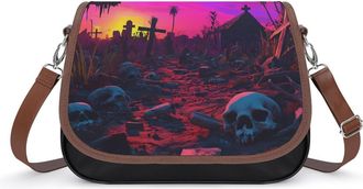 Generic Graveyard with Skulls And Bones Scattered Crossbody Bags for Women Fashion Leather Shoulder Handbags With Adjustable Strap