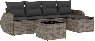vidaXL Vidaxl - Set De Muebles De Jard&iacute;n 6 Pzas Y Cojines Rat&aacute;n Sint&eacute;tico Gris