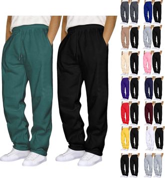 Generic 2 Piece Mens Joggers Bottoms Open Hem Tracksuit Bottoms Men Loose Fit Baggy Trousers for Gym Sports Activewear Lounge Pants Wide Leg Jogging Bottoms S