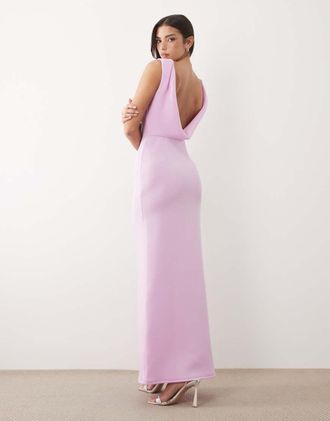Asos Vestito lungo strutturato in tessuto stile scuba lilla con scollo rotondo e schiena scoperta-Viola