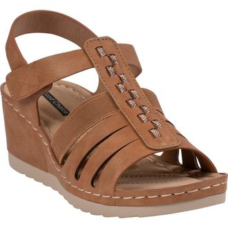 Good Choice Shoes Yuna Ankle Strap Wedge Sandal in Tan at Nordstrom Rack, Size 9.5