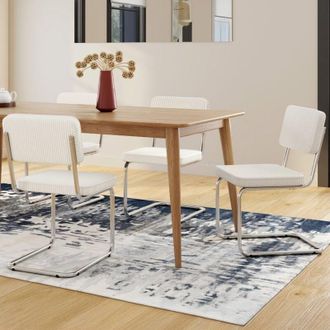 IDMarket Lote de 4 sillas cantilever NAHE de pana beige con patas de metal