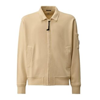 C.P. Company Zip-throughs, male, Beige, Size: XL Cotton Diagonal Fleece Zip Sweatshirt
