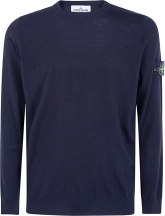 Stone Island Trui met ronde hals - Heren - Ronde hals truien - Blauw - M - Wol - Truien & Vesten