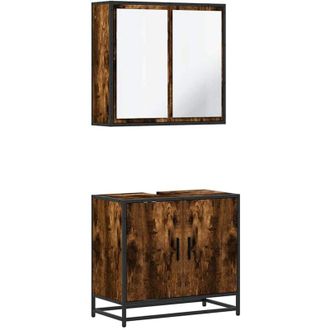 vidaXL Set De Muebles Ba&ntilde;o 2 Pzas Madera Contrachapada Roble Ahumado Vidaxl