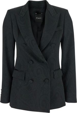 Plaîn Plain, Jassen, Dames, Zwart, M, Wol, Double-breasted jas met damasteffect in wol
