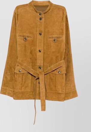 Yves Salomon belted coat long sleeves chest pockets