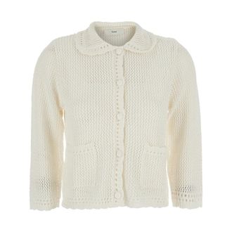 Dunst Cardigans, female, White, Size: S Collared Crochet Cardigan