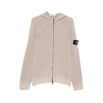 Stone Island Hoodies & sweatvesten, Heren, Beige, M, Wol, Ribbed Zip Hoodie
