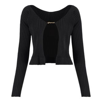 Jacquemus Cardigans, female, Black, Size: S Long Pralu Knit