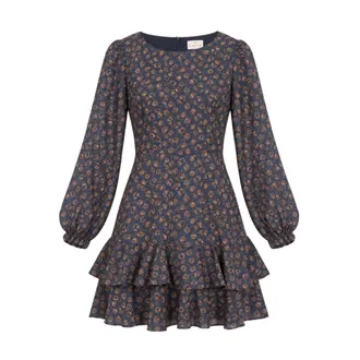 Marella Cr&ecirc;pe Jurk met Ruches Emmcambra - Dames - Jurken - Blauw - Maat: S Leer