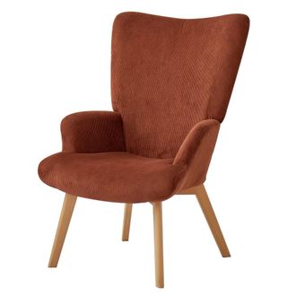 Nordlys Sill&oacute;n escandinavo en madera y pana terracota