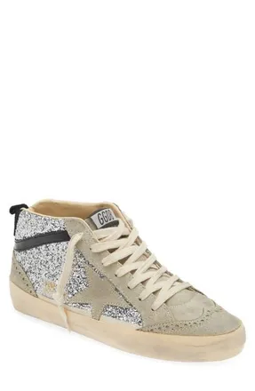 Golden Goose Mid Star Glitter Sneaker in Silver/Taupe/Black at Nordstrom, Size 9Us