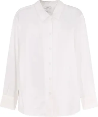 Vince Overhemden, Dames, Wit, M, Nylon, Verfijnd Twill Shirt met Bedekte Knopen
