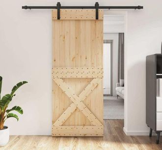 vidaXL Vidaxl - Puerta Corredera Con Herrajes Madera Maciza De Pino 85x210 Cm