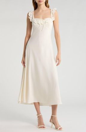 ASTR the Label Makiya Lace Trim Satin Dress in Cream at Nordstrom, Size X-Small