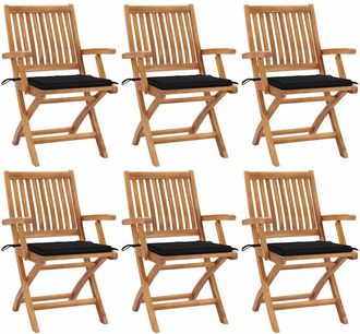 vidaXL Vidaxl - Sillas De Jard&iacute;n Plegables 6 Uds Madera Maciza Teca Con Cojines