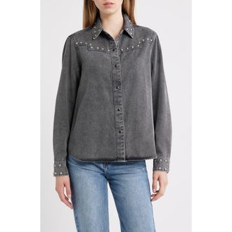 Rails Vinea Stud Accent Western Snap-Up Denim Shirt in Black at Nordstrom Rack, Size Xx-Small