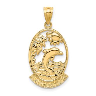 Diamond2Deal 14k Yellow Gold JAMAICA Dolphin Sunset Scene Charm