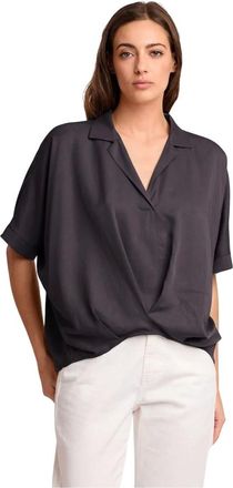 Kocca Overhemden, Dames, Zwart, L, Blouse met ontspannen pasvorm en korte mouwen