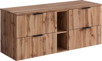 Vente-Unique Mueble suspendido bajo lavabo rayado con estantes - Natural claro - L140 cm - ZEVARA