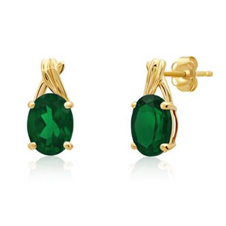 MAX + STONE 14k Yellow or White Gold 8x6mm Gemstone Twist Oval Drop Stud Earrings