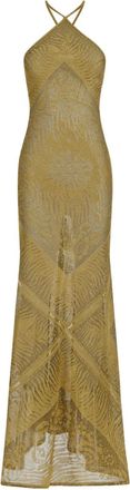 Roberto Cavalli Abito lungo con motivo jacquard - Oro