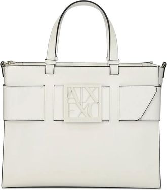 A|X Armani Exchange Borsa tote con placca logo - Bianco