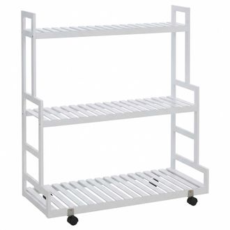 Hhg [nunca Usado] Estanter&iacute;a Para Plantas De Bamb&uacute; Hhg-372, Escalera Para Flores, Soporte Para Flores, Escalera Para Plantas, 3 Estantes, Ruedas, 105 X 90
