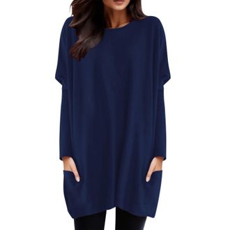 Generic Womens long sleeve t-shirt, large sizes, womens sports top, crew neck, womens long plain colour top with pocket, tunic sleeves, loose and comfortable 