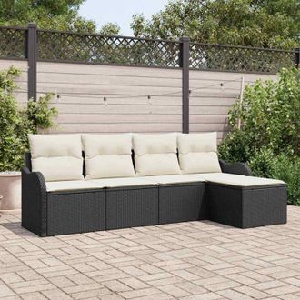 vidaXL Vidaxl - Conjunto De Sof&aacute; De Jard&iacute;n Con Coj&iacute;n 5 Pcs Negro Polirat&aacute;n
