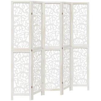 vidaXL Vidaxl - Biombo separador de 5 paneles madera maciza Paulownia blanco