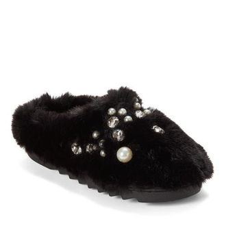 Dearfoams Annabelle Pile Clog with Embellishment in Black at Nordstrom, Size X-Large M