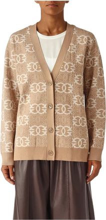 Pinko Love Birds Jacquard Cardigan - Dames - Vesten - Bruin - M - Polyester - Truien & Vesten