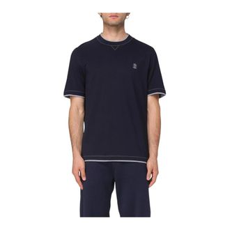 Brunello Cucinelli T-Shirts, male, Blue, 2XL, Crewneck Short Sleeve T-shirt