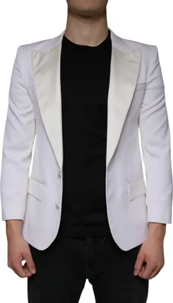 Dolce & Gabbana Mens Off White Wool Single Breasted Dress Blazer Virgin Silk