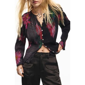 Desigual Long Sleeve Wavy Stripe Top in Dark Grey at Nordstrom, Size X-Large