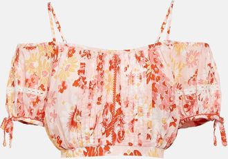 Poupette St Barth Bonny floral pleated crop top