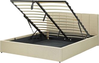 Beliani Ottoman Bed Fabric DREUX 160 x 200 cm (EU King Size) Beige