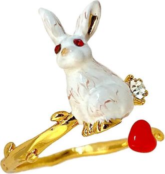 Les N&eacute;r&eacute;ides Jardin Imaginaire White Rabbit and Heart Adjustable Ring