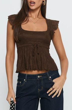 Princess Polly Auroraah Ruffle Crop Top in Chocolate at Nordstrom, Size 12