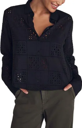 Bella Dahl Embroidered Eyelet Button-Up Shirt in Black at Nordstrom, Size X-Small