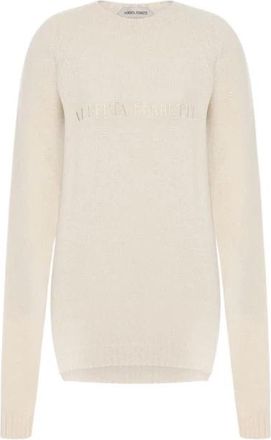 Alberta Ferretti Logo Kasjmier Trui - Dames - Cashmere truien - Beige - XS - Kasjmier - Truien & Vesten