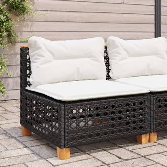 vidaXL Vidaxl - Sof&aacute; De Jard&iacute;n Sin Reposabrazos Con Cojines Rat&aacute;n Pe Negro